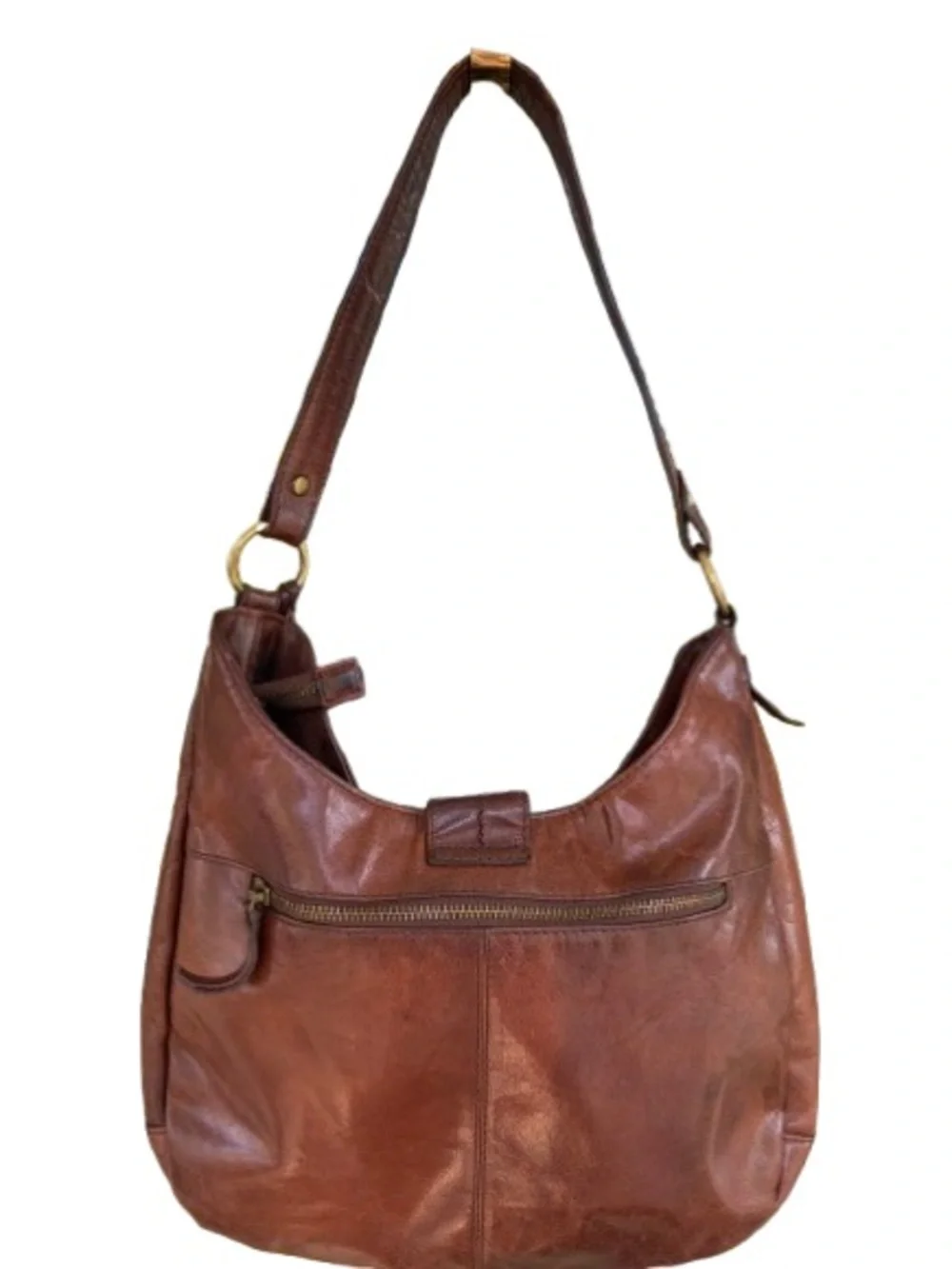 Diba True Women’s Brown Leather Hobo Shoulder Bag Tassel Accent Zip Closure Boho